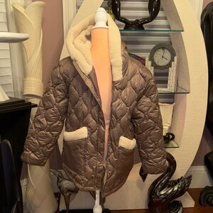 GAP Quilted Puffer Coat with Sherpa Trim - Brown & Cream